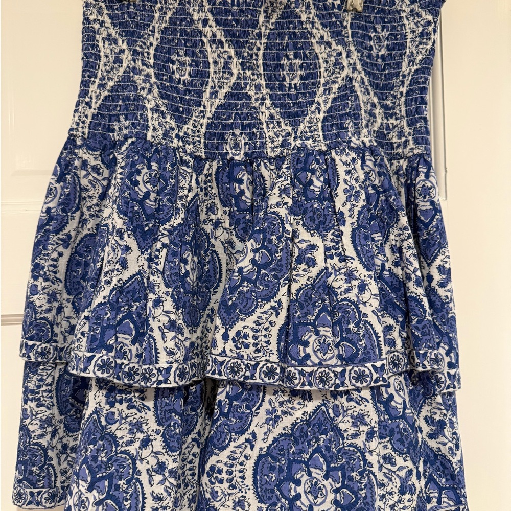 Blue and White Tiered Mini Skirt